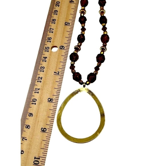 Layered Gold  Tone Chain Beaded Necklace & Pendant - Picture 5 of 6